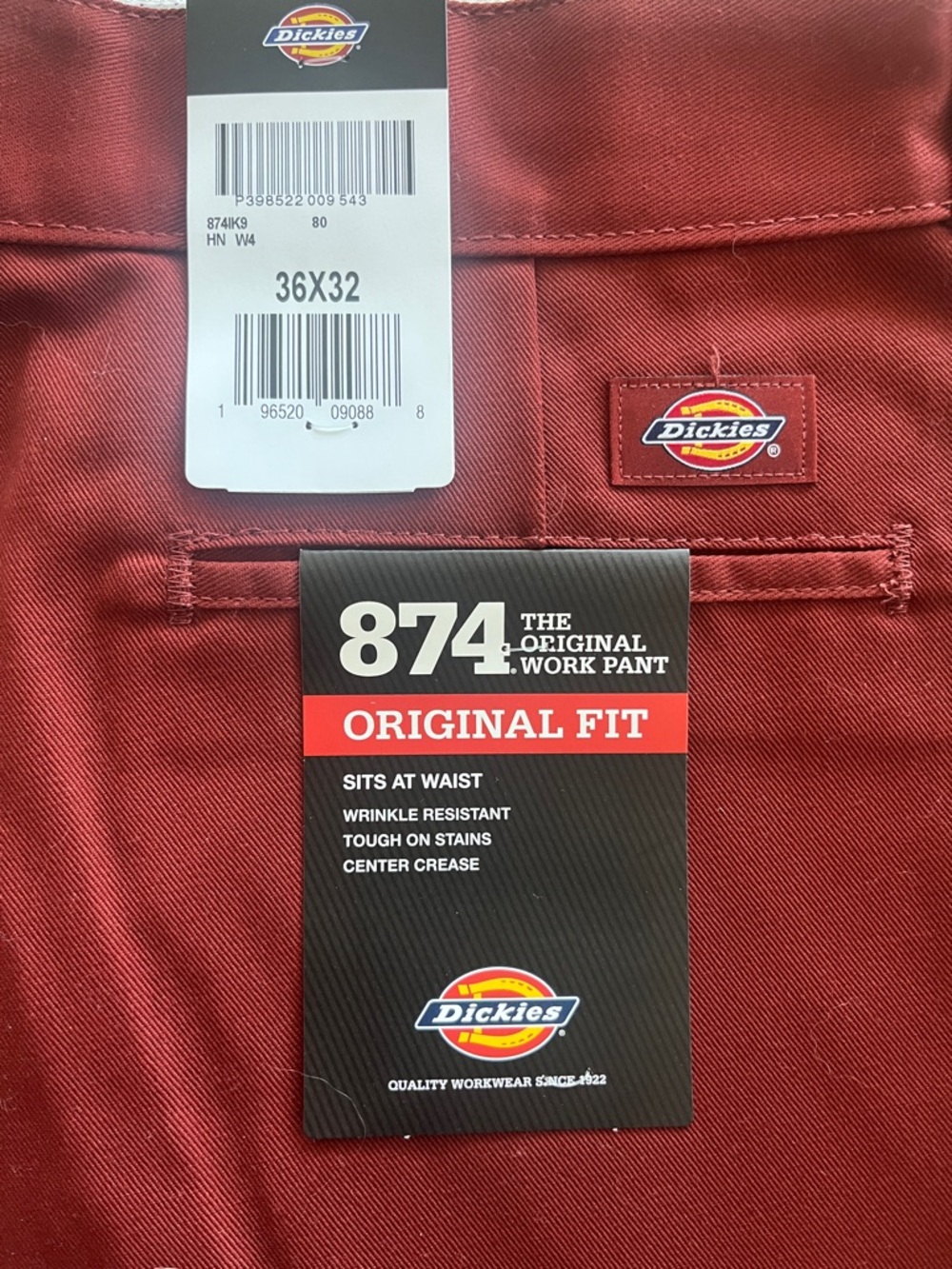 Dickies Original Fit Work Pants - (Says W36 L30 but fits a 32W) Burgundy Red